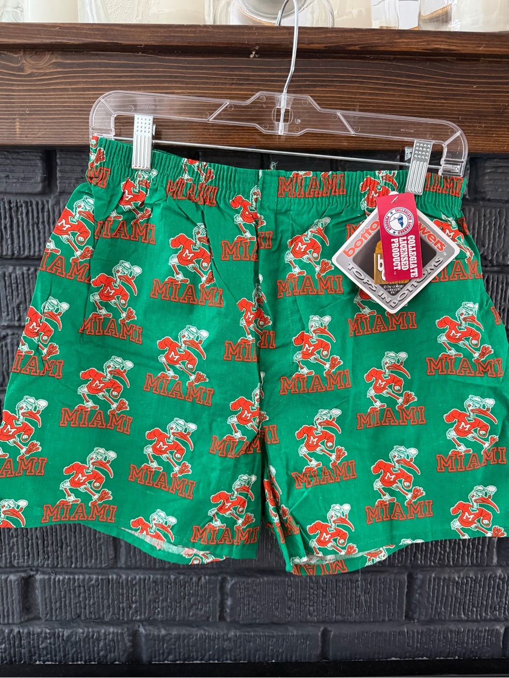 Vintage 90s University of Miami Hurricanes Print Green Boxer Shorts NEVER WORN